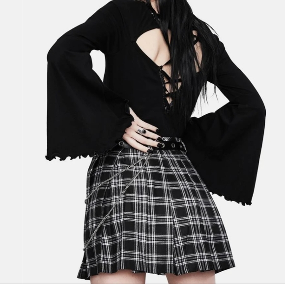 NIP STARS AND STRIPES PLAID SKIRT WITH MESH DETAIL AND CHAIN BELT - Picture 3 of 3